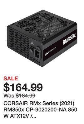 Newegg Corsair rmx series (2021) rm850x cp-9020200-na 850 w atx12v / eps12v 80 plus gold certified full modular power supply offer