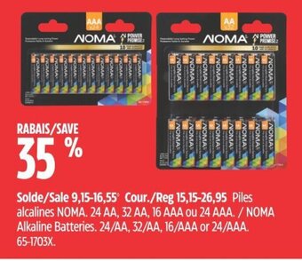 Canadian Tire Piles alcalines NOMA. 24 AA, 32 AA, 16 AAA ou 24 AAA offer