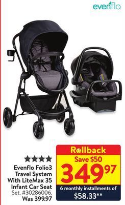 Walmart Evenflo folio3 travel system with litemax 35 infant car seat offer