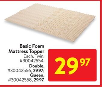Walmart Basic foam mattress topper offer