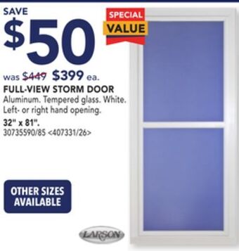 Lowe's Larson full-view storm door, 32 x 81 offer