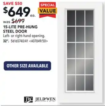Lowe's Jeld wen 15-lite pre-hung steel door 32 offer