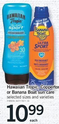Fortinos Hawaiian tropic, coppertone or banana boat sun care offer