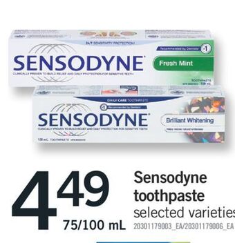 Fortinos Sensodyne toothpaste, 75/100 ml offer