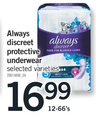 Fortinos Always discreet protective underwear, 12-66's offer