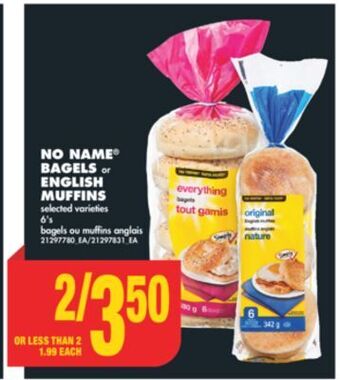 No Frills No name® bagels or english muffins, 6's offer