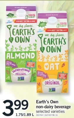 Fortinos Earth's own non-dairy beverage, 1.75/1.89 l offer