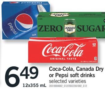 Fortinos Coca-cola, canada dry or pepsi soft drinks, 12x355 ml offer