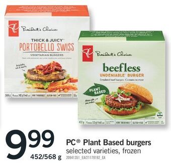 Fortinos Pc® plant based burgers, 452/568 g offer