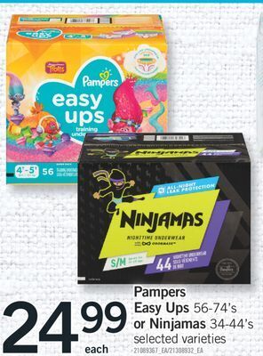 Fortinos Pampers easy ups 56-74's or ninjamas 34-44's offer
