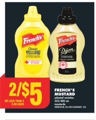 No Frills French's mustard, 325/400 ml offer
