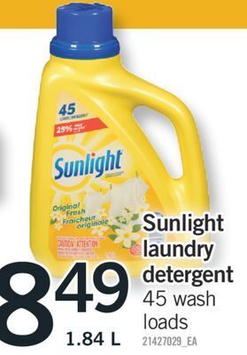 Fortinos Sunlight laundry detergent, 1.84 l offer
