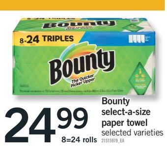 Fortinos Bounty select-a-size paper towel, 8=24 rolls offer