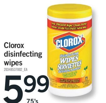 Fortinos Clorox disinfecting wipes, 75's offer