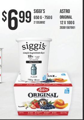 Fortinos Siggi's 650 g-750 g, astro original 12 x 100 g offer