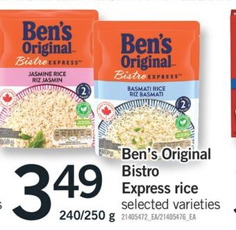 Fortinos Ben's original bistro express rice, 240/250 g offer