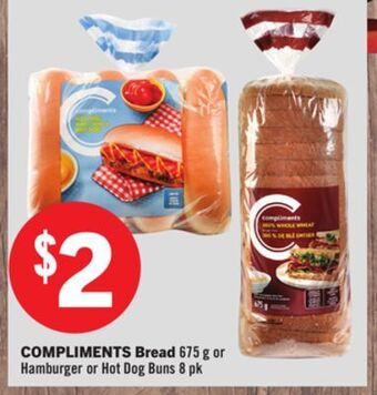 Foodland Compliments bread 675 g or hamburger or hot dog buns 8 pk offer
