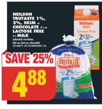 No Frills Neilson trutaste 1%, 2%, skim or chocolate 4 l or lactose free 2 l milk offer