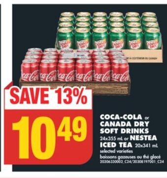 No Frills Coca-cola or canada dry soft drinks, 24x355 ml or nestea iced tea, 20x341 ml offer