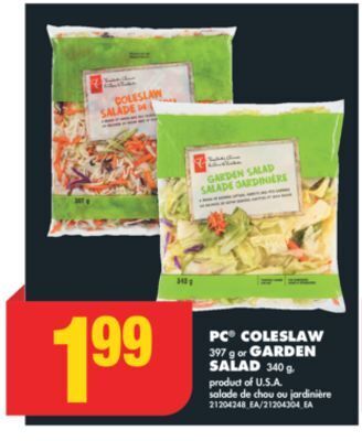 No Frills Pc® coleslaw 397 g or garden salad 340 g, offer