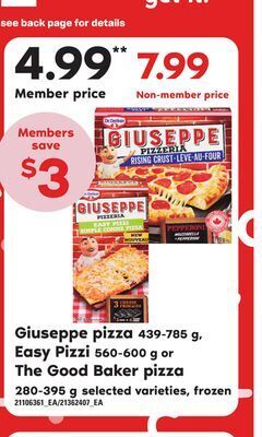 Independent Grocer Giuseppe pizza, 439-785 g, easy pizzi, 560-600 g or the good baker pizza, 280-395 g offer