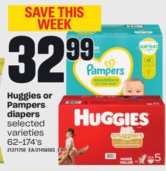 Independent Grocer Huggies or pampers diapers, 62-174's offer