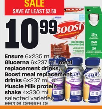 Independent Grocer Ensure, 6x235 ml or glucerna, 6x237 ml meal replacement drinks, boost meal replacement drinks, 6x237 ml or muscle milk protei offer
