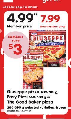 Loblaws Giuseppe pizza, 439-785 g, easy pizzi, 560-600 g or the good baker pizza, 280-395 g offer