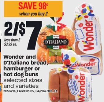 Loblaws Wonder and d'italiano bread, hamburger or hot dog buns offer