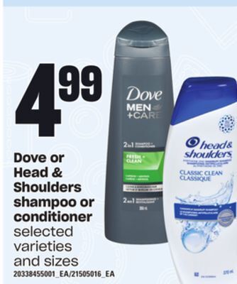 Loblaws Dove or head & shoulders shampoo or conditioner offer