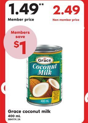 Loblaws Grace coconut milk, 400 ml offer