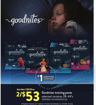 Loblaws Goodnites training pants, 28-44's offer