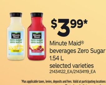 Loblaws Minute maid® beverages zero sugar, 1.54 l offer