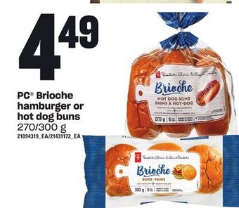 Loblaws Pc® brioche hamburger or hot dog buns, 270/300 g offer