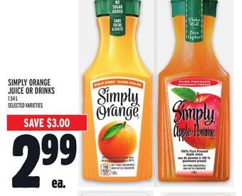 Metro Simply orange juice or drinks offer