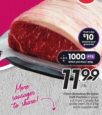 Sobeys Fresh boneless striploin half portion offer