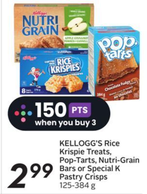 Sobeys Rice krispie treats, pop-tarts, nutri-grain bars or special k pastry crisps offer