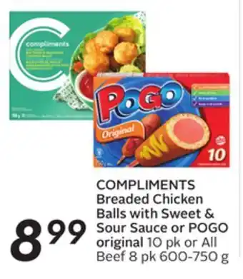 Sobeys Breaded chicken balls with sweet & sour sauce or pogo offer