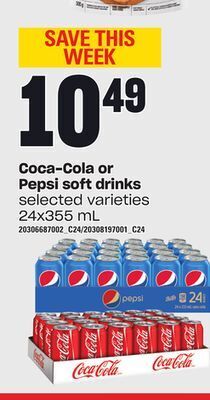 Loblaws Coca-cola or pepsi soft drinks, 24x355 ml offer