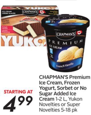 Sobeys Premium ice cream, frozen yogurt, sorbet or no sugar added ice cream offer