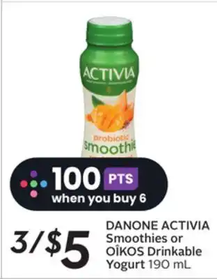 Sobeys Danone activia smoothies or oîkos drinkable yogurt offer