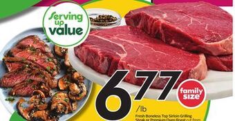 Sobeys Fresh boneless top sirloin grilling steak or premium oven roast offer
