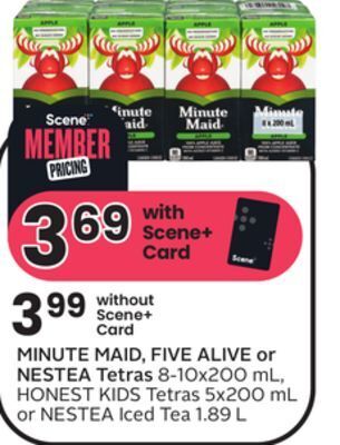 Sobeys Minute maid, five alive or nestea tetras offer