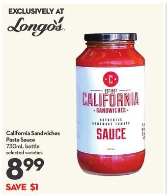 Longo's California sandwiches pasta sauce offer