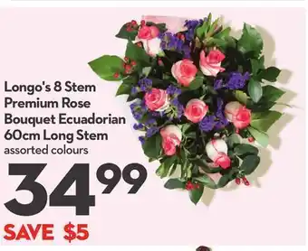 Longo's Longo's 8 stem premium rose bouquet ecuadorian 60cm long stem offer