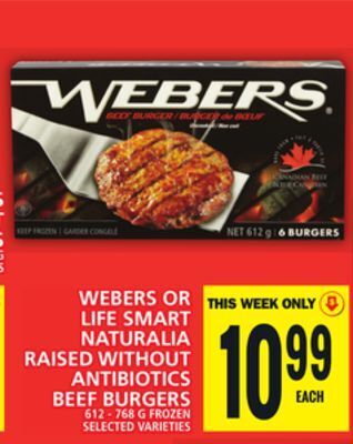 Food Basics Webers or life smart naturalia raised without antibiotics beef burgers offer