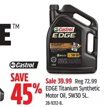 Canadian Tire Castrol edge titanium synthetic motor oil, 5w30 5l offer