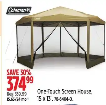 Canadian Tire Coleman one-touch screen house, 15 x 13´ offer