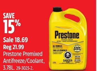 Canadian Tire Prestone premixed antifreeze/coolant, 3.78l offer