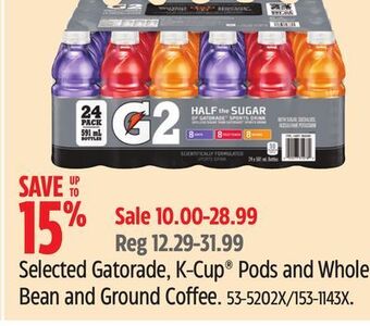 Canadian Tire Selected gatorade, k-cup pods and whole bean and ground coffee offer